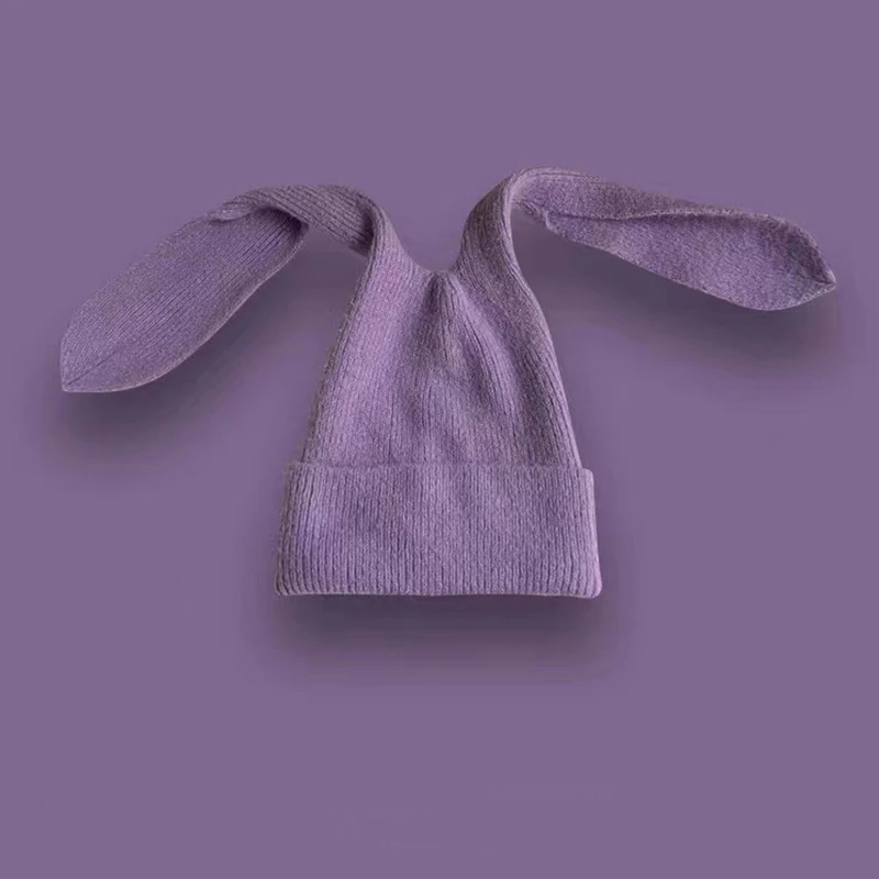 1Pc Bunny Hats Beanie Long Ear Warm Hat Crochet Knitted Hat Cute Bunny Hat Rabbit Ears Hats for Women Winter Hats Warm Caps 2