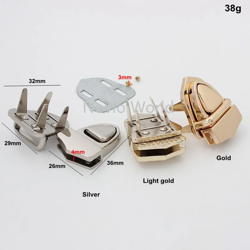 10-30 pieces 5 colors 36X26mm triangle metal leather bag lock push locks for handbags women bag sewing on sell