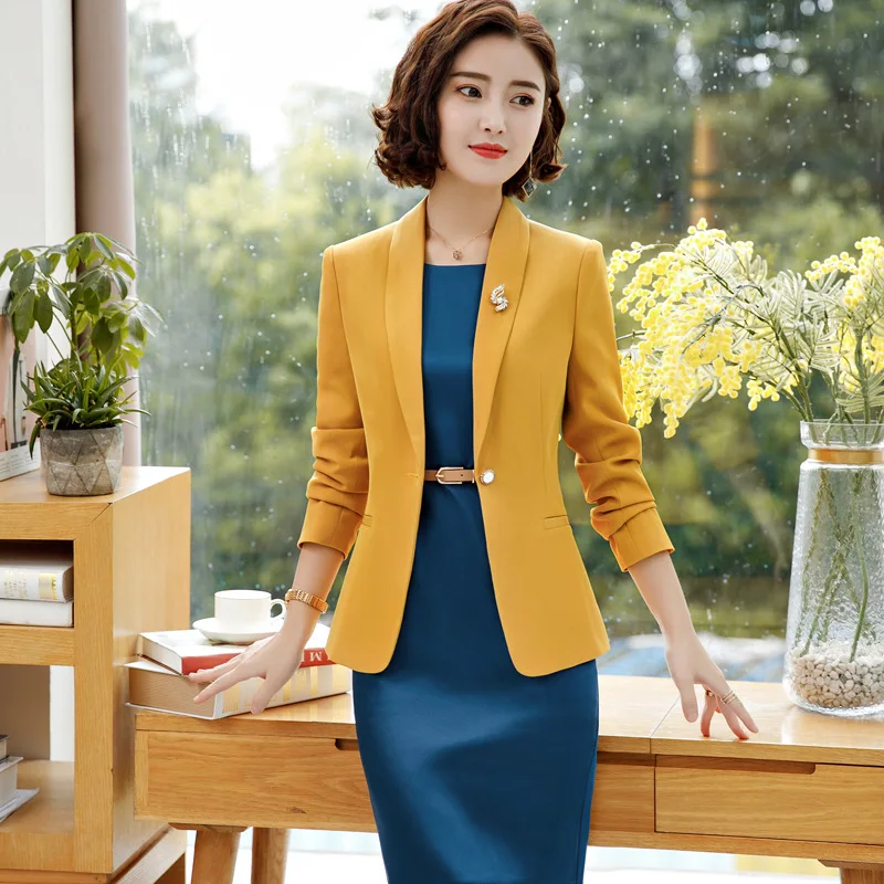 Women Fashion Skirt Suits Ladies White Black Yellow Special Occasion Female Formal Set Jacket Uniform Work Business Blazer Suit