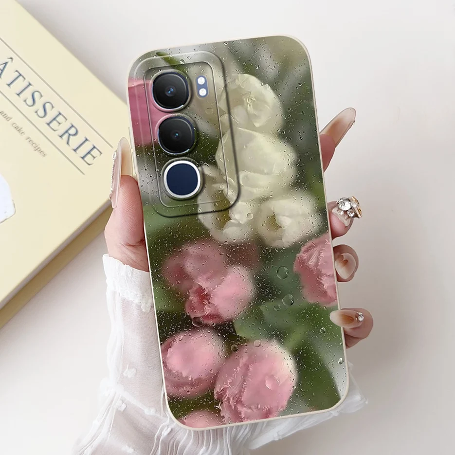 Vivo Y19s Cute Cat Grid Pattern Shockproof Silicone Phone Case