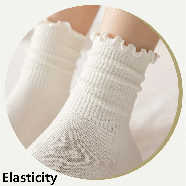Yasuk Spring Summer Women's Fashion Sleep Solid Cute Lovely Lace Casual Comfortable Heigh Tube Stocking Pile Loose Socks 5Pcs
