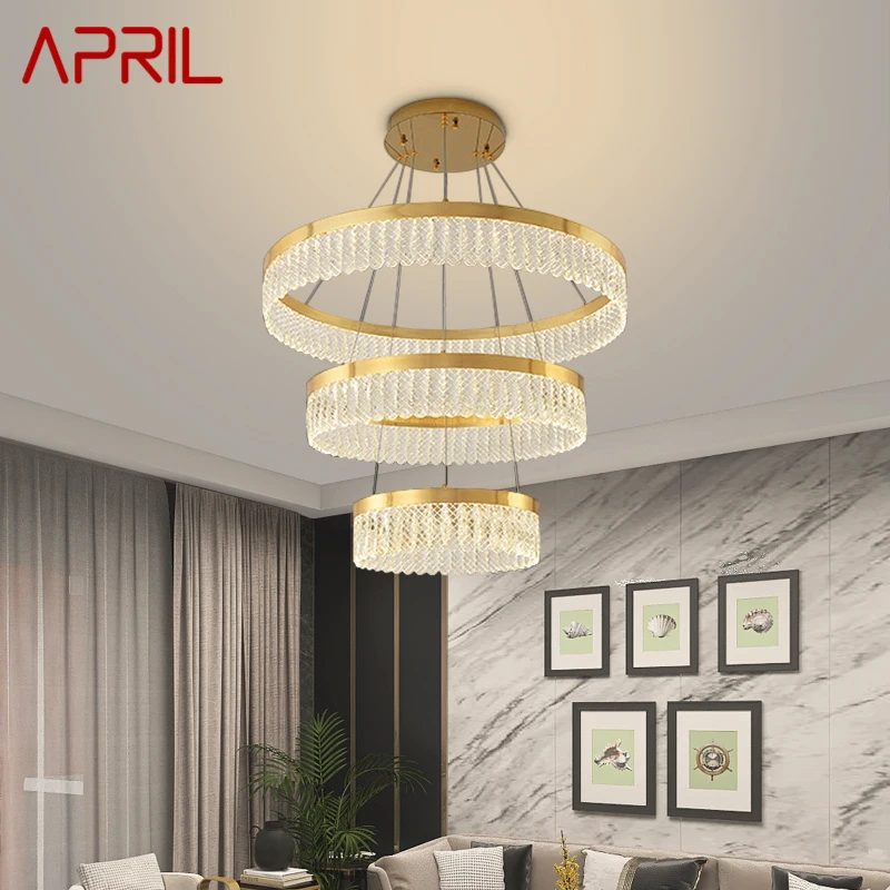 

APRIL Modern Crystal Pendant Lamp LED Vintage Light Luxury Rings Chandelier Home For Living Dining Room Bedroom Decor