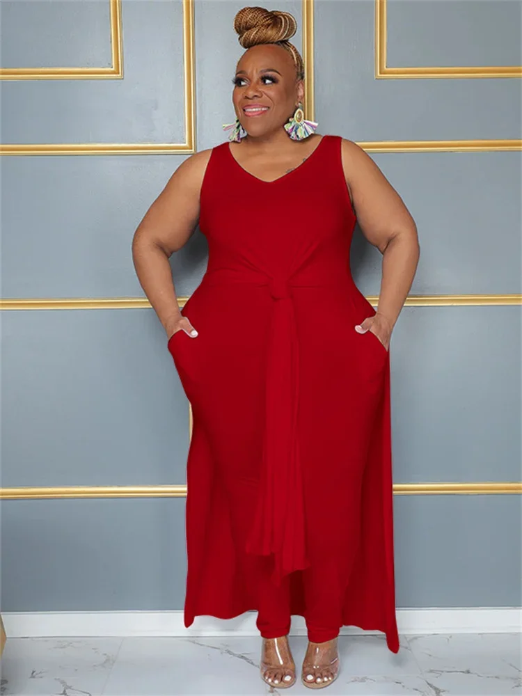 Wmstar Plus Size Women Clothing Dress and Pants Sets Long Top and Leggings Pockets Solid Two Piece Sets Wholesale Dropshopping