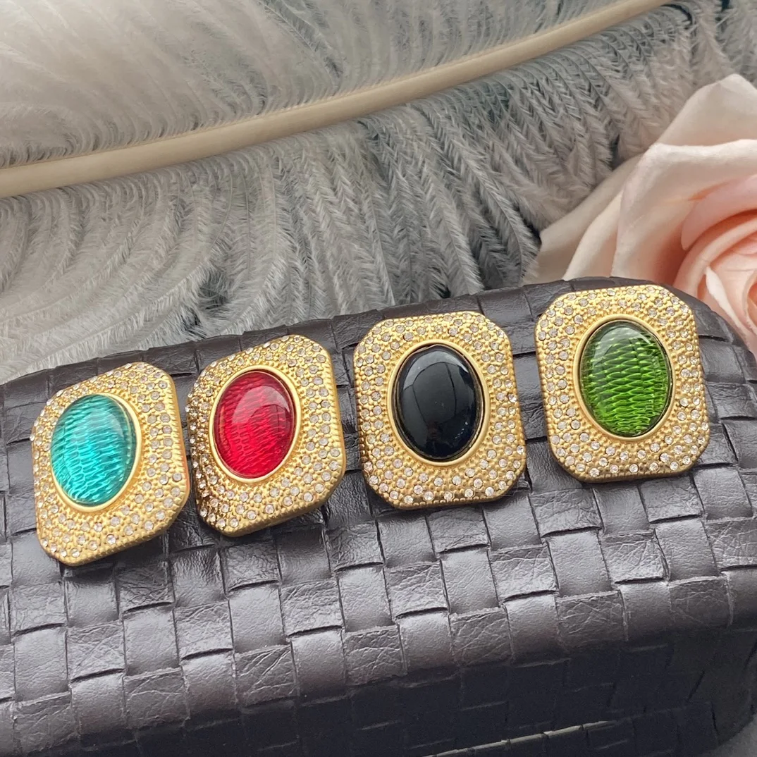 

2023 винтажные ярко-красные, синие, желтые и зеленые серьги-клипсы в старинном ретро-стиле с эффектом глянцевого Фараона