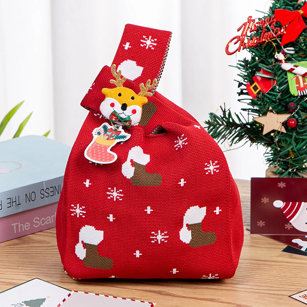 Knitted Handbag Festive Large Capacity Shopping Bag Festival Gift Bag Decorative Holiday Handheld Bag For Holiday Outings