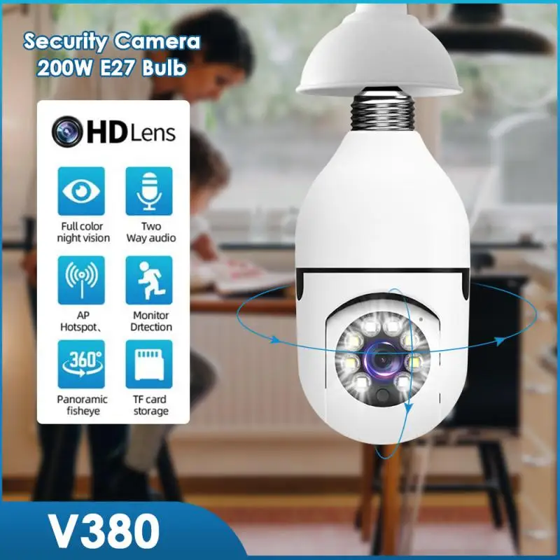 1080P 360° Rotate Auto Tracking Panoramic Camera Light Bulb Wireless Wifi PTZ IP Camera V380 App Remote Viewing Surveillance Cam