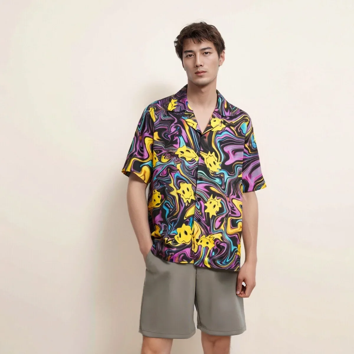 

Vacation Summe Men‘s Beach Shirt Quick Dry Printed Graphic Vintage ThinSeaside Loose Casual Breathable Surffing Hawaiian