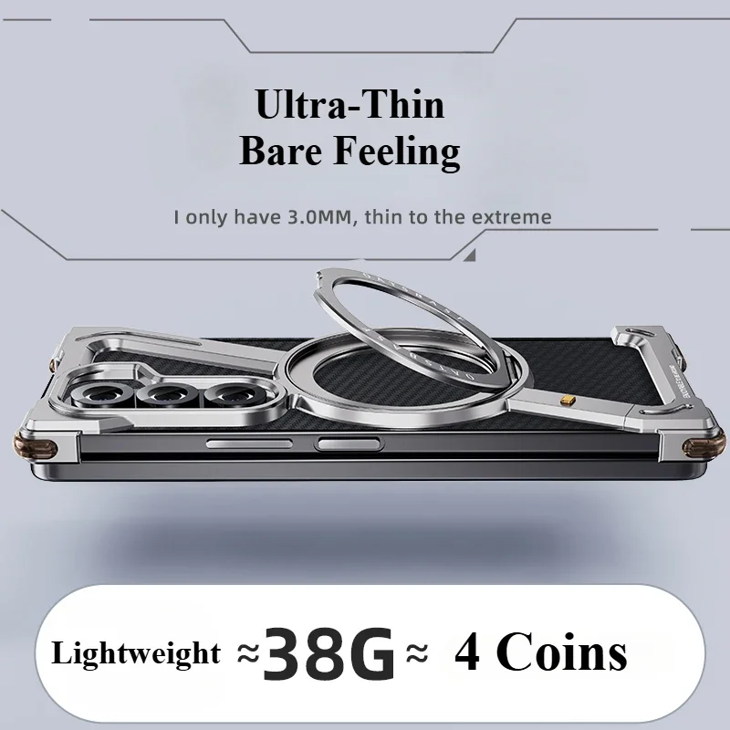 Oatsbasf Metal Phone Case with Bezel-less Design and Magnetic Stand