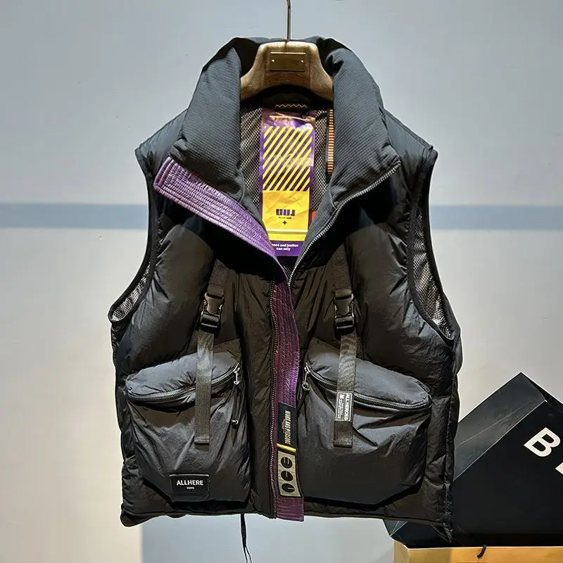 Thiened Outdoor Men's down Cotton Vest Warm Youth Faion Polyester Fiber Zipper Closure Color Casual Wear