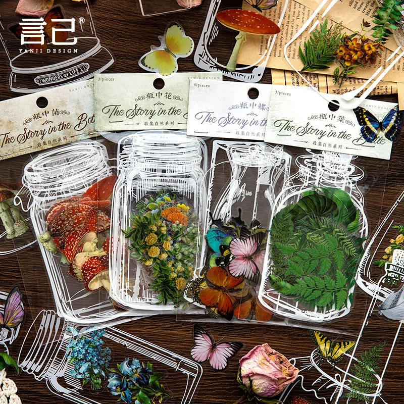 JIANWU 35 Sheets Cute Plants Glassware Journal Sticker DIY Scrapbooking
