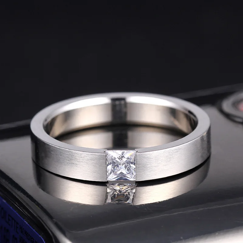 Titanium Steel Rings Titanium Steel Rings Women Minimalist Silver Color Zircon Ring Men Fashion Jewelry Frosted Scratched Free KBR180