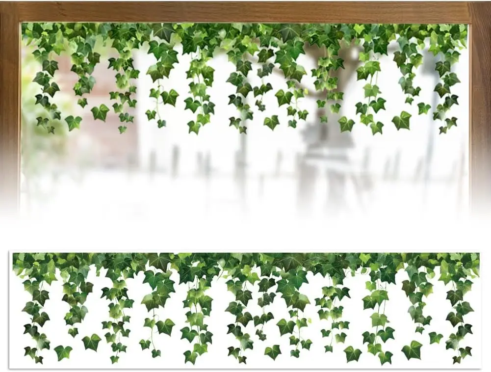 Green Hanging Vine and Leaf Double-Sided Static Cling Waterproof Window Decal