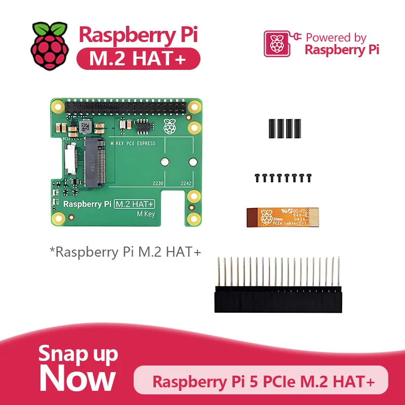 Raspberry Pi 5 Official Original PCIe to M.2 NVMe SSD Raspberry Pi M.2 HAT+ for Raspberry Pi 5