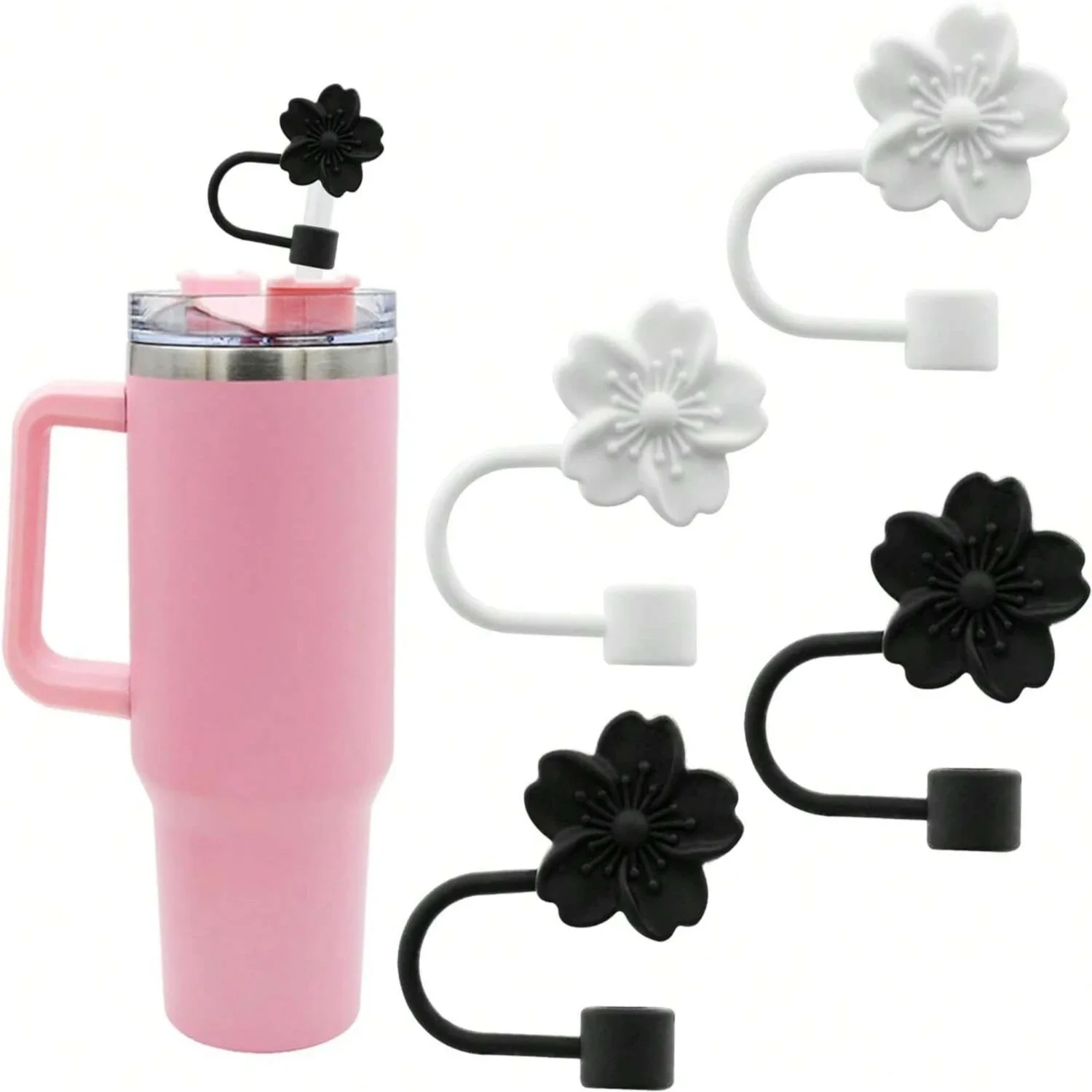 Begonia Flower Reusable Silicone Straw Topper - Dust-Proof Cap
