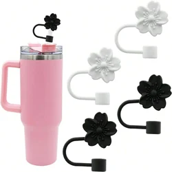 Begonia Flower Reusable Silicone Straw Topper - Dust-Proof Cap (4Pc Straw Cover B)