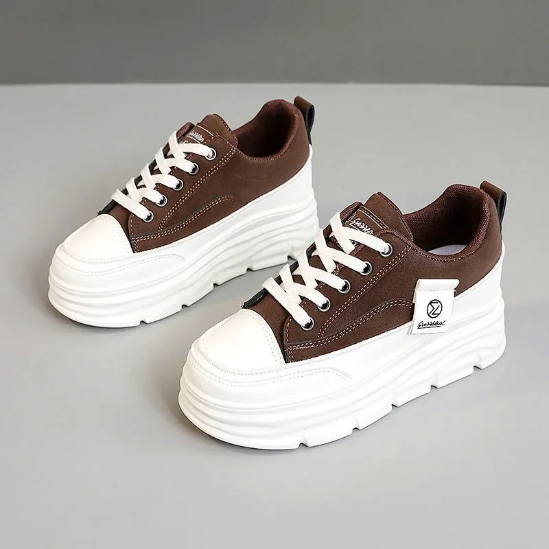 Shoes for Women Autumn Trend New Woman Flats Shoes Chunky Lace-up Soft-sole Casual Sneakers Female Vulcanized Shoe Walking Shoe 2