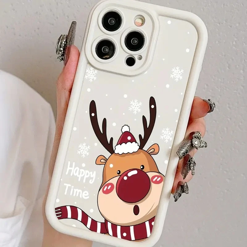 Festive Christmas Deer and Tree Graphic Soft Phone Case