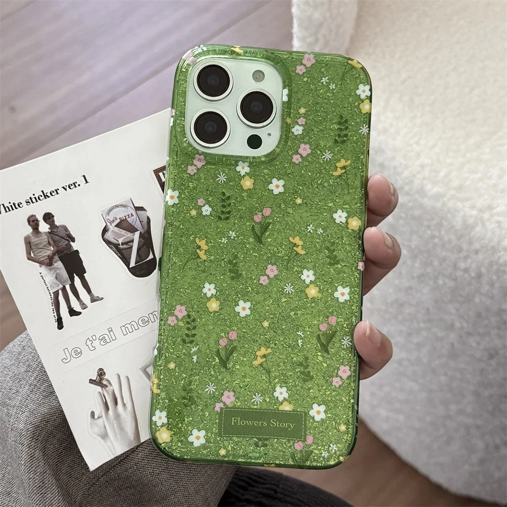 Chic Spring Floral Glitter Phone Case - Lovely Sequined Flower Shockproof Soft Cover