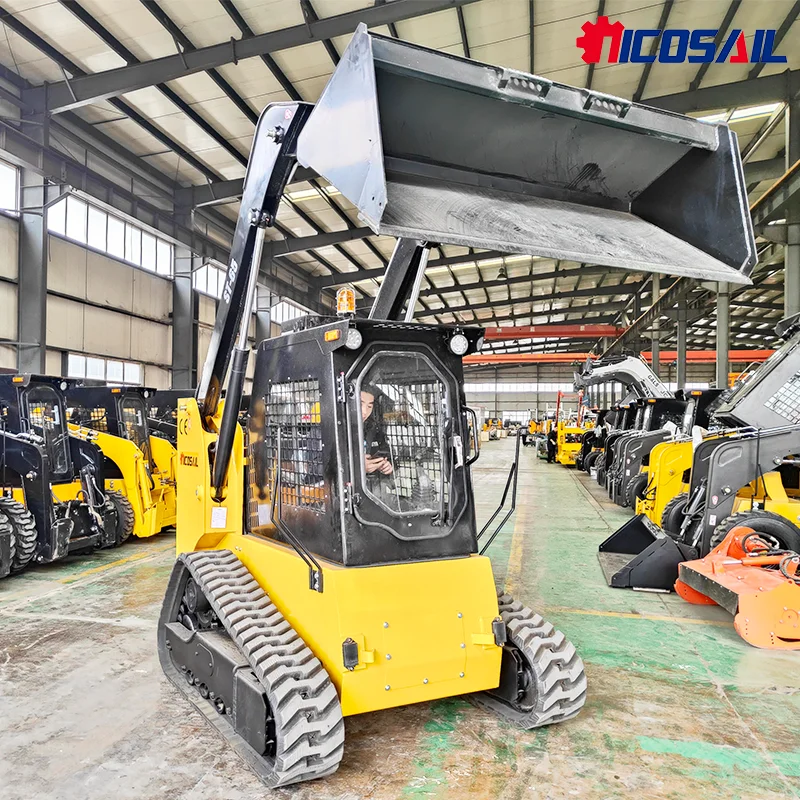 China Leistungsstarker hydraulischer Schienenlader 1200 kg 1500 kg Kompaktlader mit Schneeblatt