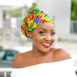 African Print Satin Bonnet Headwrap Women Hair with Long Ribbon Wrap Double Layer Headwrap Ankara Hair Wrap Accessories