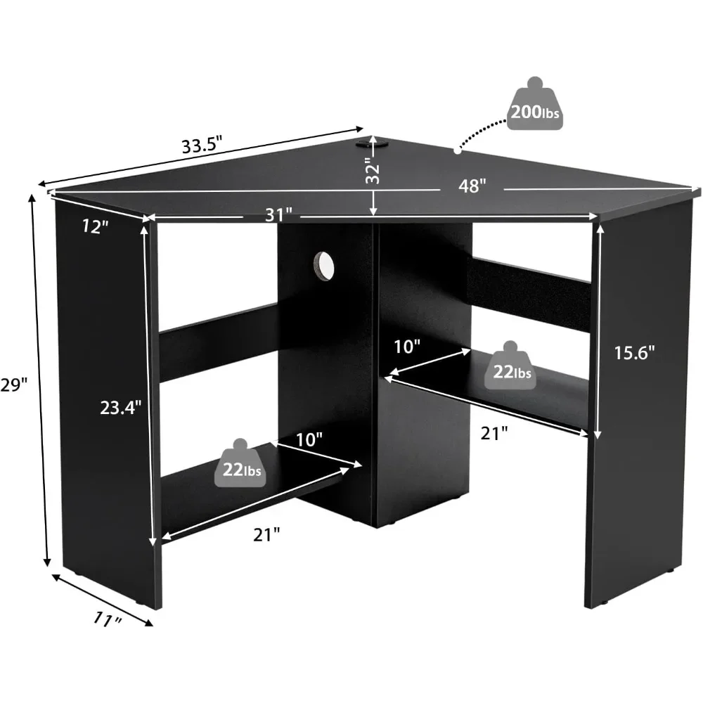 Corner Desk, 90 Degrees Triangle Corner Computer Desk for Small Space, Bedroom Corner Makeup Vanity Desk with Storage S 2