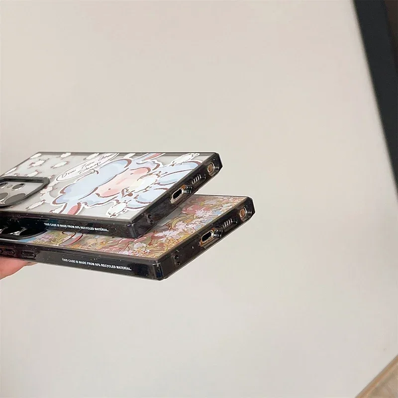 Cartoon Lamb MagSafe Acrylic Black Border Case for Samsung Galaxy S22 S23 S24 Ultra Protective Shell