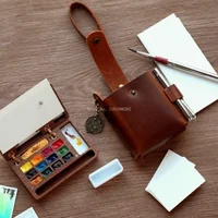 Mini Portable Painting Bag Watercolor Paint Box Genuine Leather Storage Bag  Palette Dedicated Bag Artist Outdoor Travel Set 2