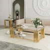 Glass Coffee Table Modern Living Room Table Gold Stainless Steel Metal Leg 51" Rectangular Clear Tempered Glass Center Table 3
