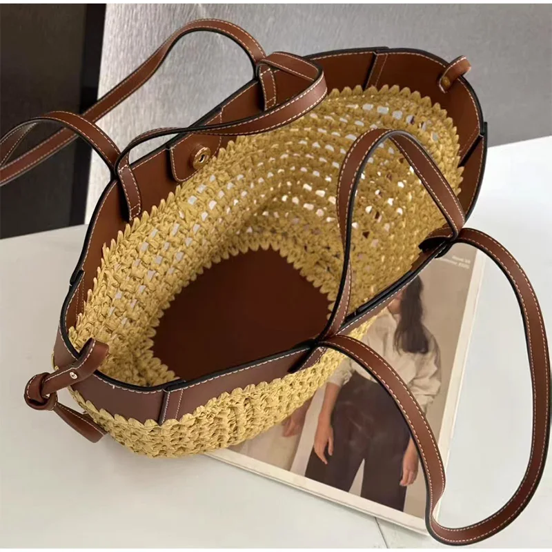 Borsa a spalla donna in paglia intrecciata borsa secchiello chic_voghion.com