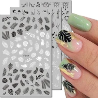 3d Nail Art Decals Geometric Lines Black White Laces Tropical Palms Leaves Flowers Nail Stickers Decoration For Nail Tips Beauty 1