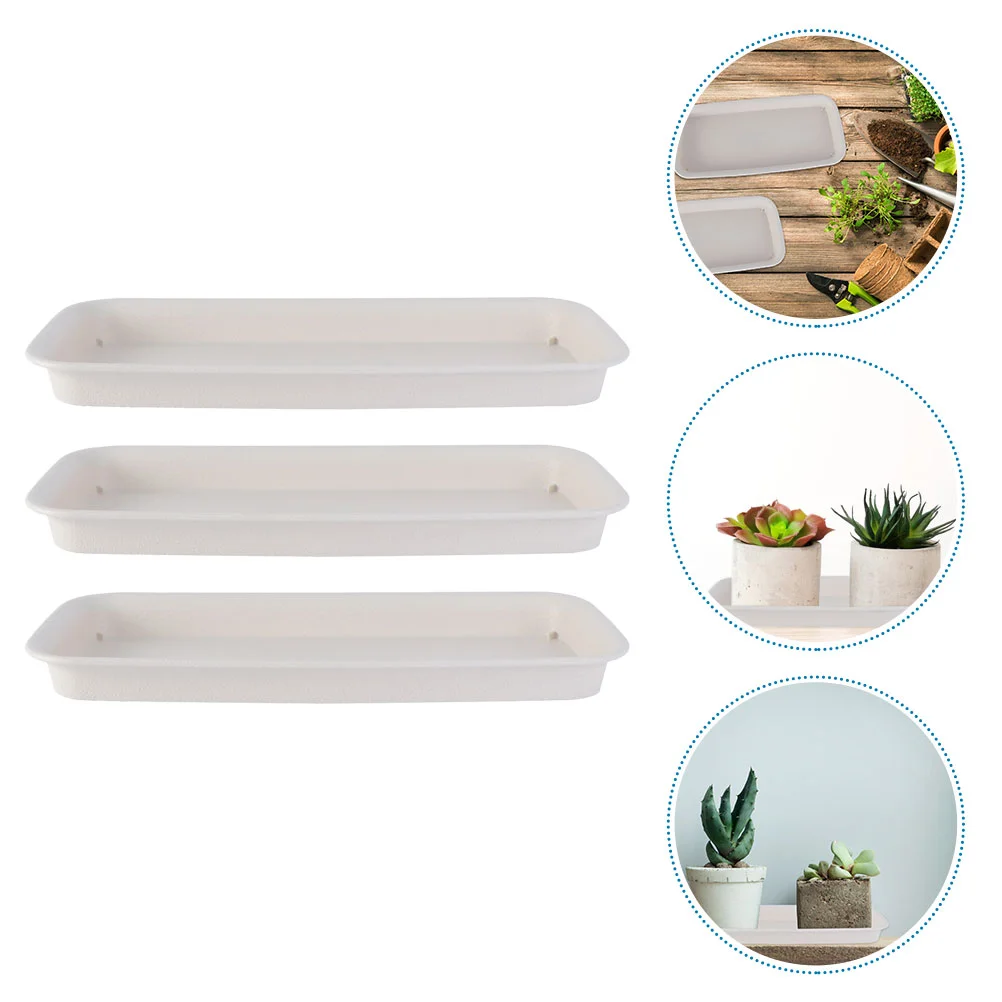 

3 Pcs Flower Pot Tray Flowerpot Water Trays Plant Plates Bonsai Rectangular Stand Plastic Garden Supplies White Pots