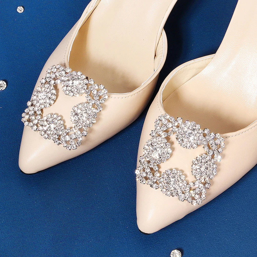 

1 Pair Removable Shoes Buckles Metal Shoes Buckles Square Rhinestones Shoes Clips