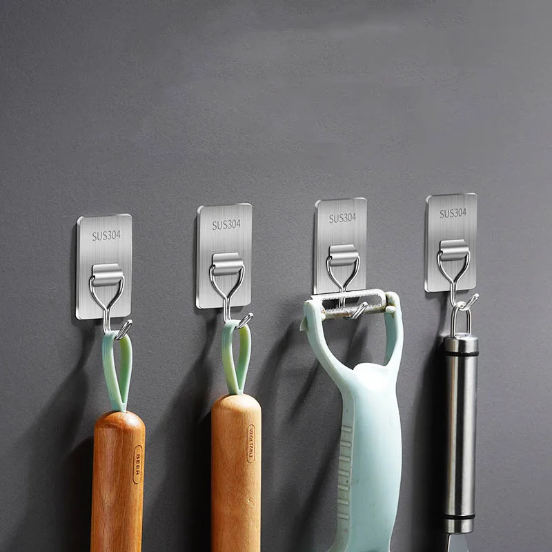10pc Stainless Steel Hooks By-304 Bathroom Kitchen Heavy Duty Self Adhesive Hooks Large Adhesive Hooks 180&deg; Rotatable