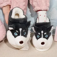 Women Indoor Cotton Slippers Cute Cartoon Dog Winter Warm Shoes Couples Home Floor Slides Anti-slip  Female Male House Footwear 2