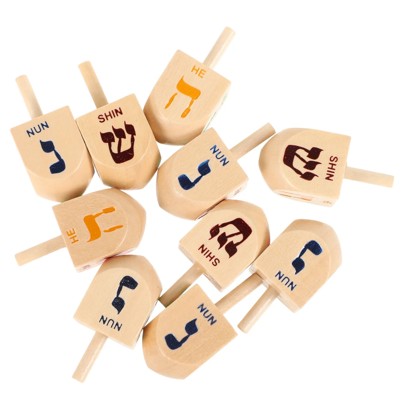 Spinning Top Toy 10 Pcs Wooden Dreidels Hanukkah Party Supplies