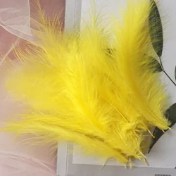 50pcs Fluffy White Turkey Feathers for DIY Wedding Dress and Jewelry Decor (Yellow)
