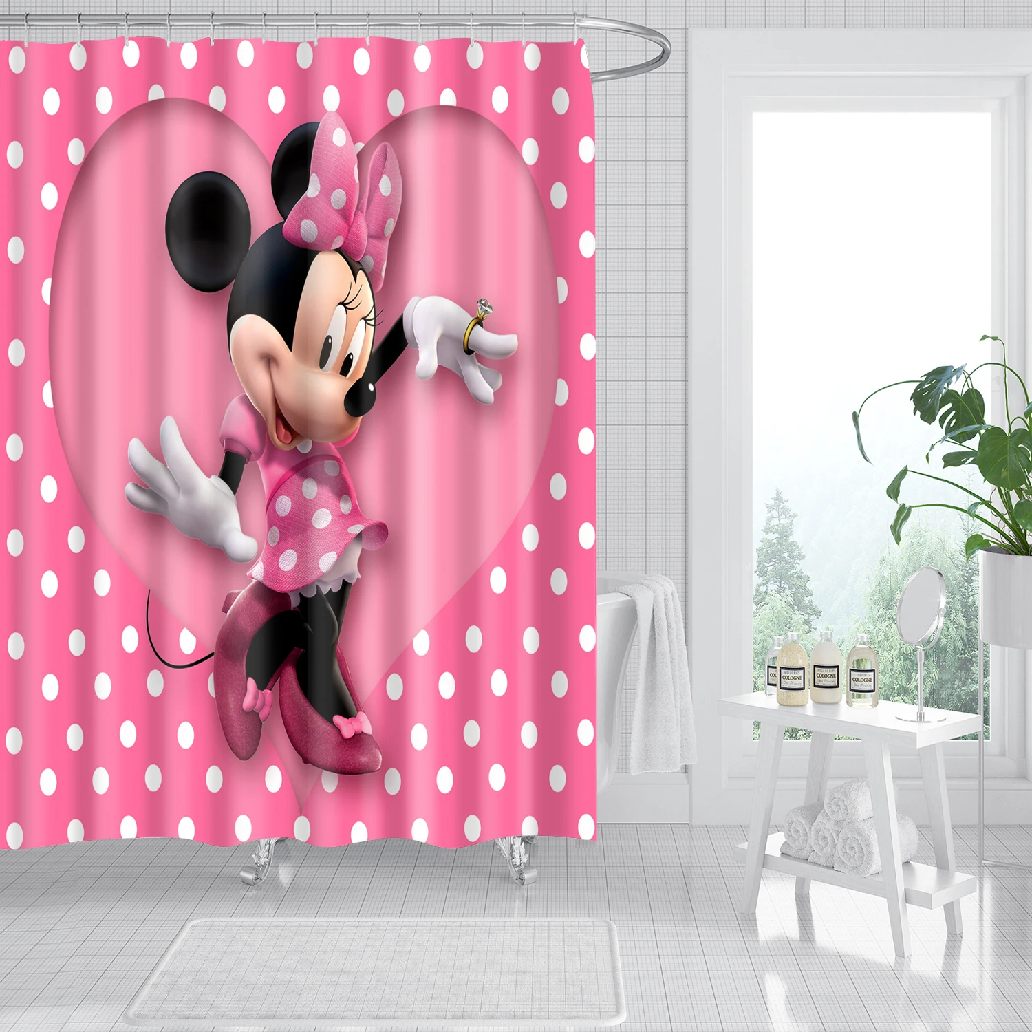 Pink Mickey Mouse Shower Curtains Waterproof Bath Curtains for Bathroom Anime  Cartoon Print Polyester Bathing Cover 12 Hooks