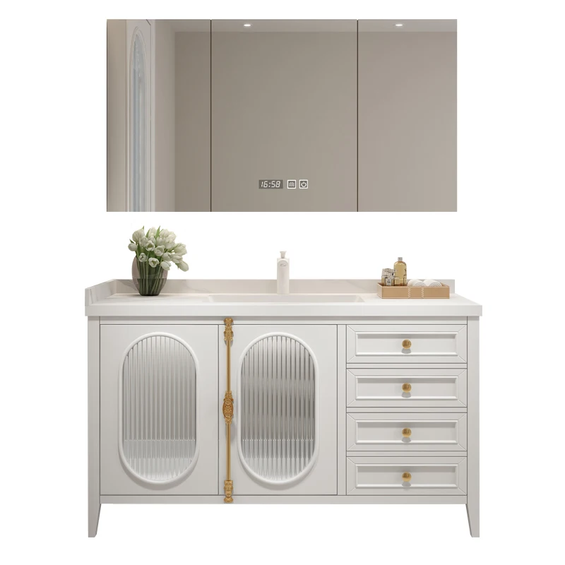 Oak American Bathroom French Cabinet Rock Ceramic Storage Vanity Unit Mirror Aesthetic Organizer Meuble Toilette Furniture