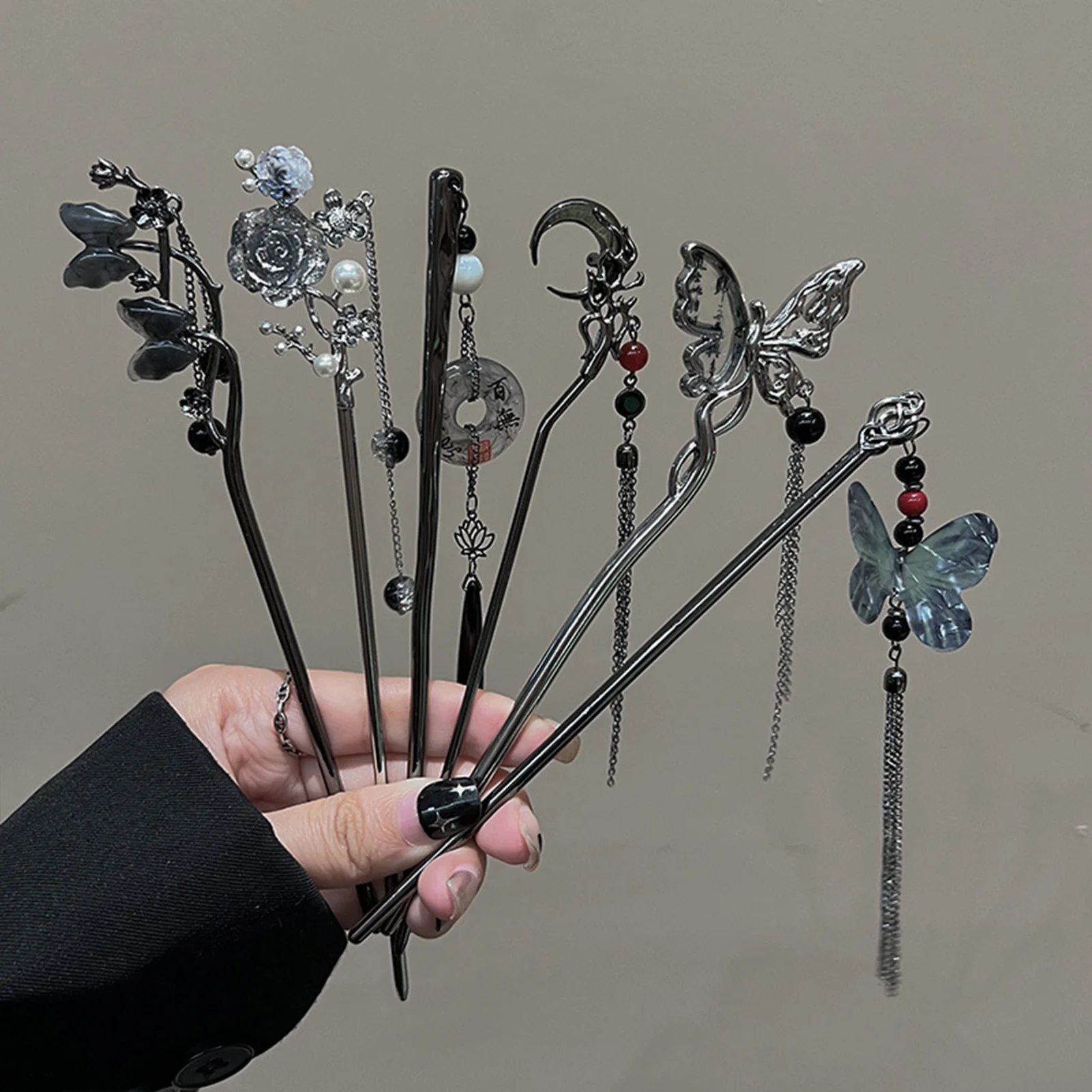 Chinesische Gericht Stil Haar Pins Mit Quaste Legierung Vintage Schmetterling Blumen Haar Clip Für Frauen Hochzeit Haar Schmuck Zubehör – Detail 5