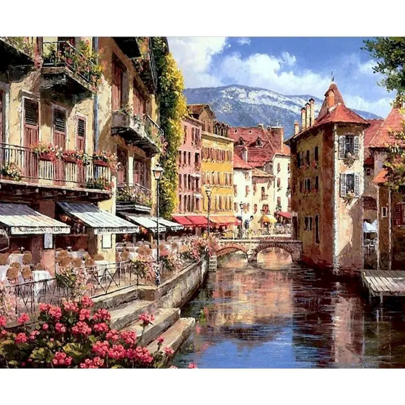 Elegant Landscape Canvas Oil Paint-by-Numbers Kit for Adults - Hand-Painted Home Decor Artwork