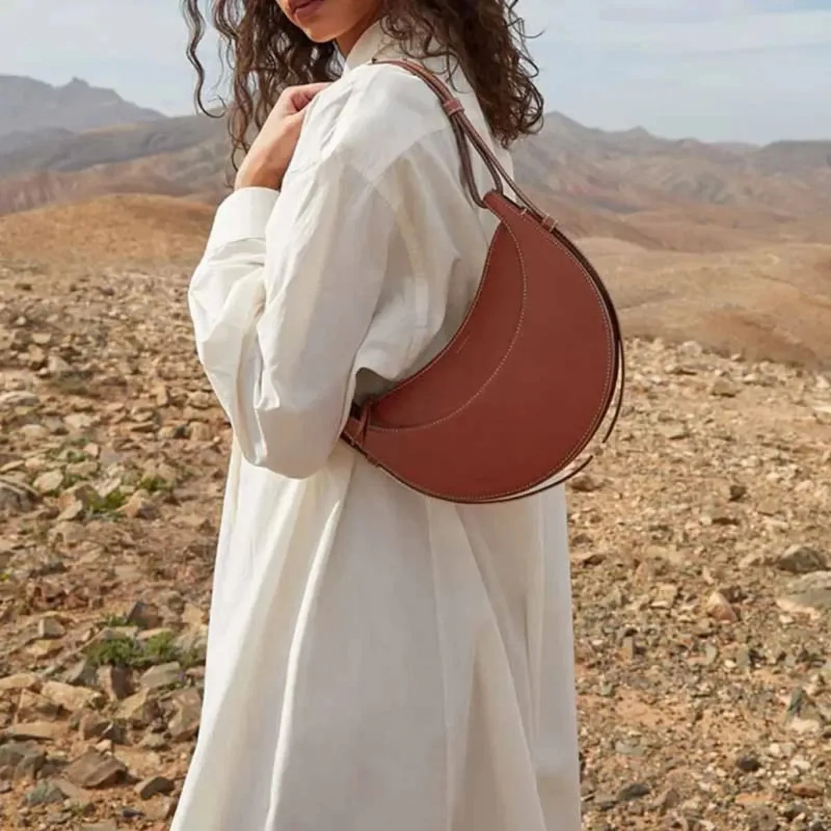 2025 new Hand Bags Women's  Genuine Leather Underarm Bag Adjustable Strap Shoulder Bag Saddle Bag 6