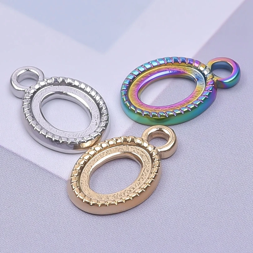 

10pcs/Lot Stainless Steel Charms Elliptic Hollow Pendants For Men Women Bracelet Necklace Earring Jewelry DIY Fashion Accessory