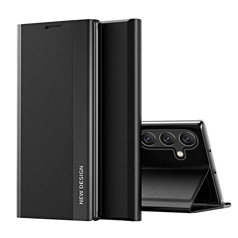 Premium Litchi Leather Shockproof Flip Case with Side Window & Stand Feature