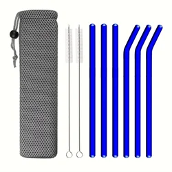 Colorful Eco - Friendly Reusable Glass Drinking Straws - Set of 9 (Dark Blue)