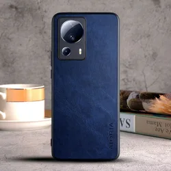 Luxury Vintage Leather Skin Case Cover for Xiaomi 13 Lite (Dark Blue)