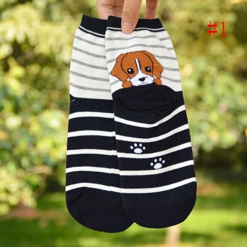 1 Pair Female 3D Animal Dogs Footprints Socks Women Cotton Floor Length Casual Striped Cartoon Socks