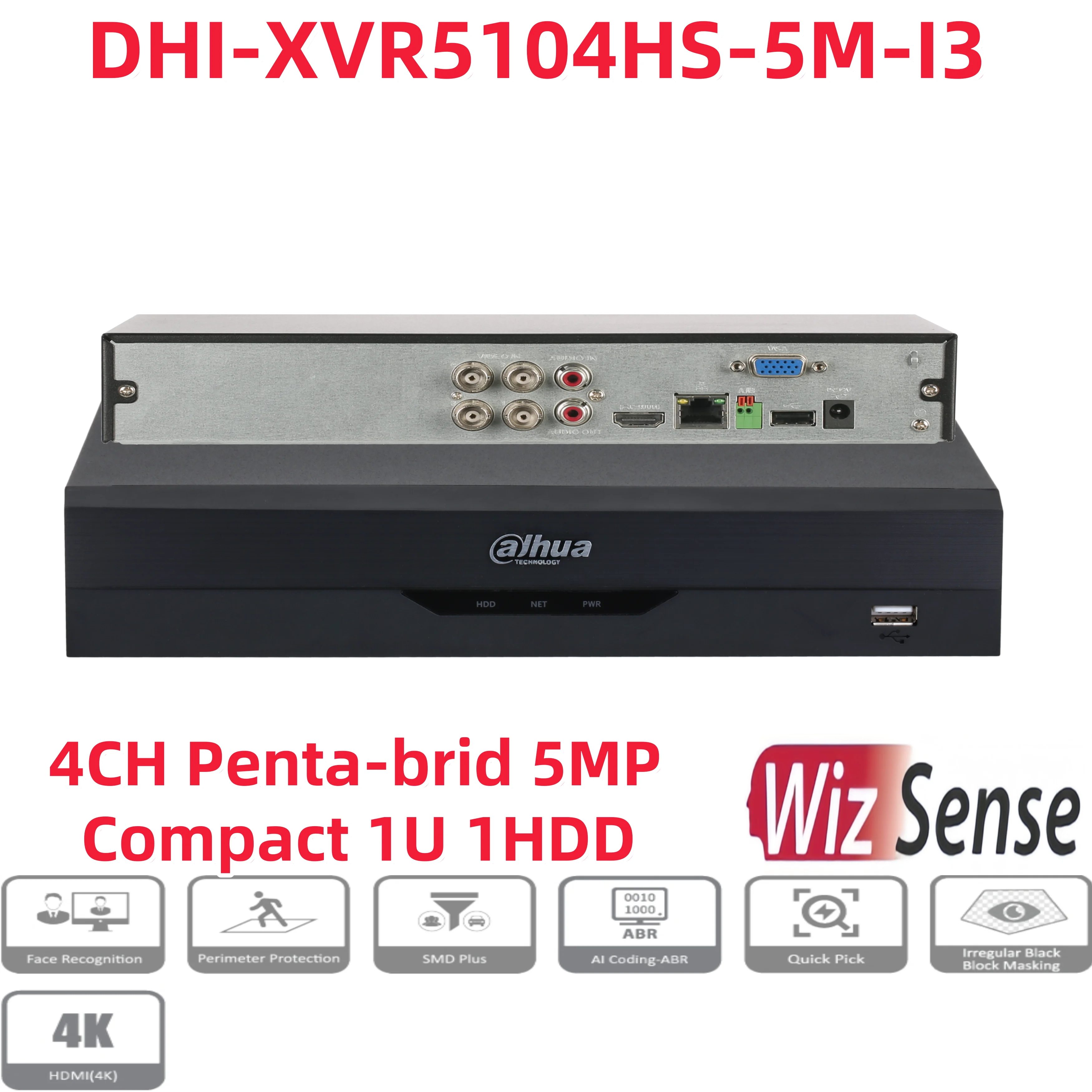 Original dahua XVR5104HS-5M-I3 4CH Penta-brid 5MP Compact 1U 1HDD WizSense Digital Video Recorder IoT and POS capabilities