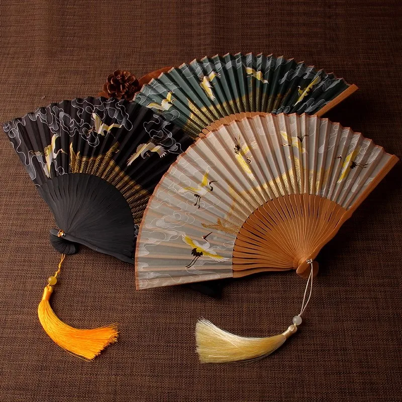 Chinese Palace Style Folding Fan - Elegant Bamboo Silk Fan for Women, Hanfu & Qipao Dance Performance, Traditional Handheld Fan