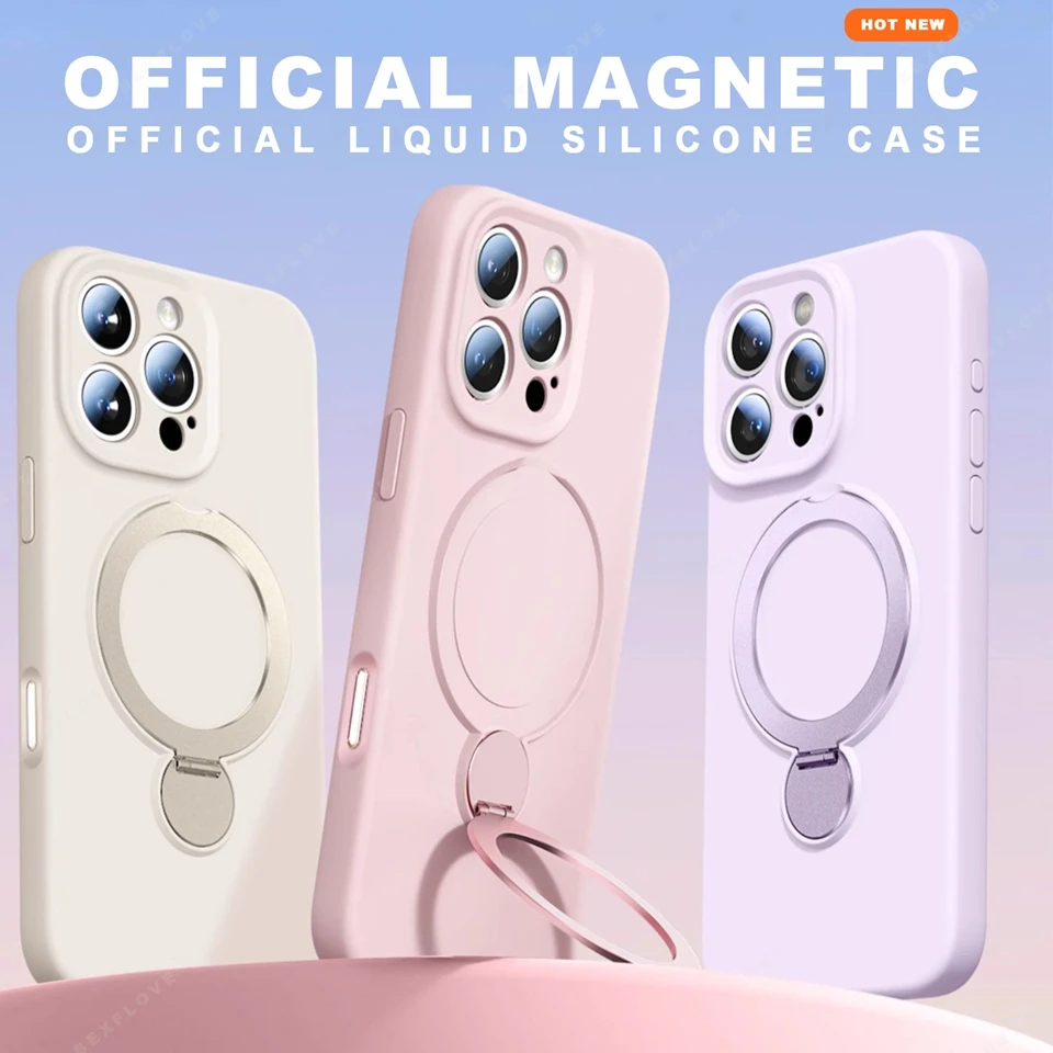 Magnetic Stand Liquid Silicone Phone Case with Magsafe Charging Holder