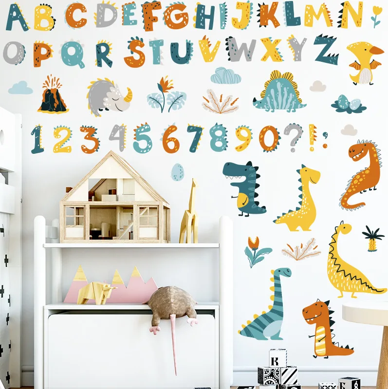 

Sticker Flat Wall Waterproof Decoration Kindergarten Dinosaur Alphabet Children's Room Early Education Number Free Combination